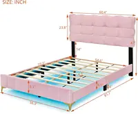 Full Size Velvet Platform Bed with Button Tufting Headboard, Wood Bed Frame with LED and Stylish Metal Bed Legs for Kids Boys 2