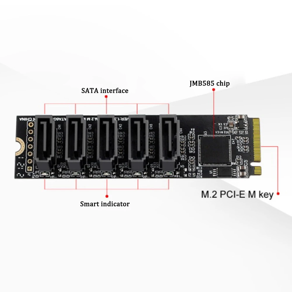 M.2 NGFF PCIE B-Key Sata-SATA 3.0 5 Ʈ Ȯ ī 6Gbps  ī, JMB585 Ĩ M.2 NVME-SATA3.0