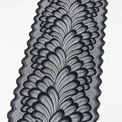 Elegant Elastic Lace Trim - 3 Meters of 22cm Leaf Design for Clothing, Dress Sewing, and Costume Applique (Black)