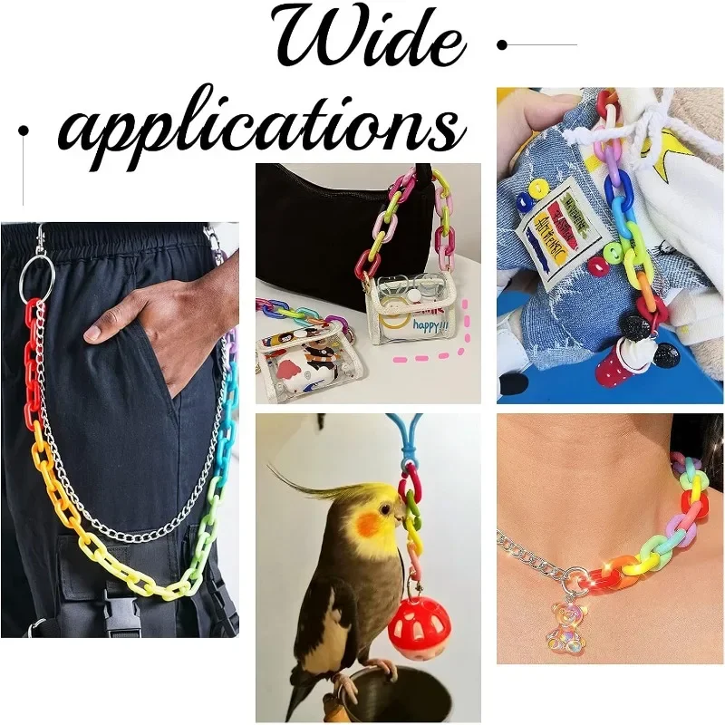 2 Strands Plastic Rainbow Chains Handmade Cable Chains Acrylic Link Rings for Jewelry Making Handbag Replacement Chain
