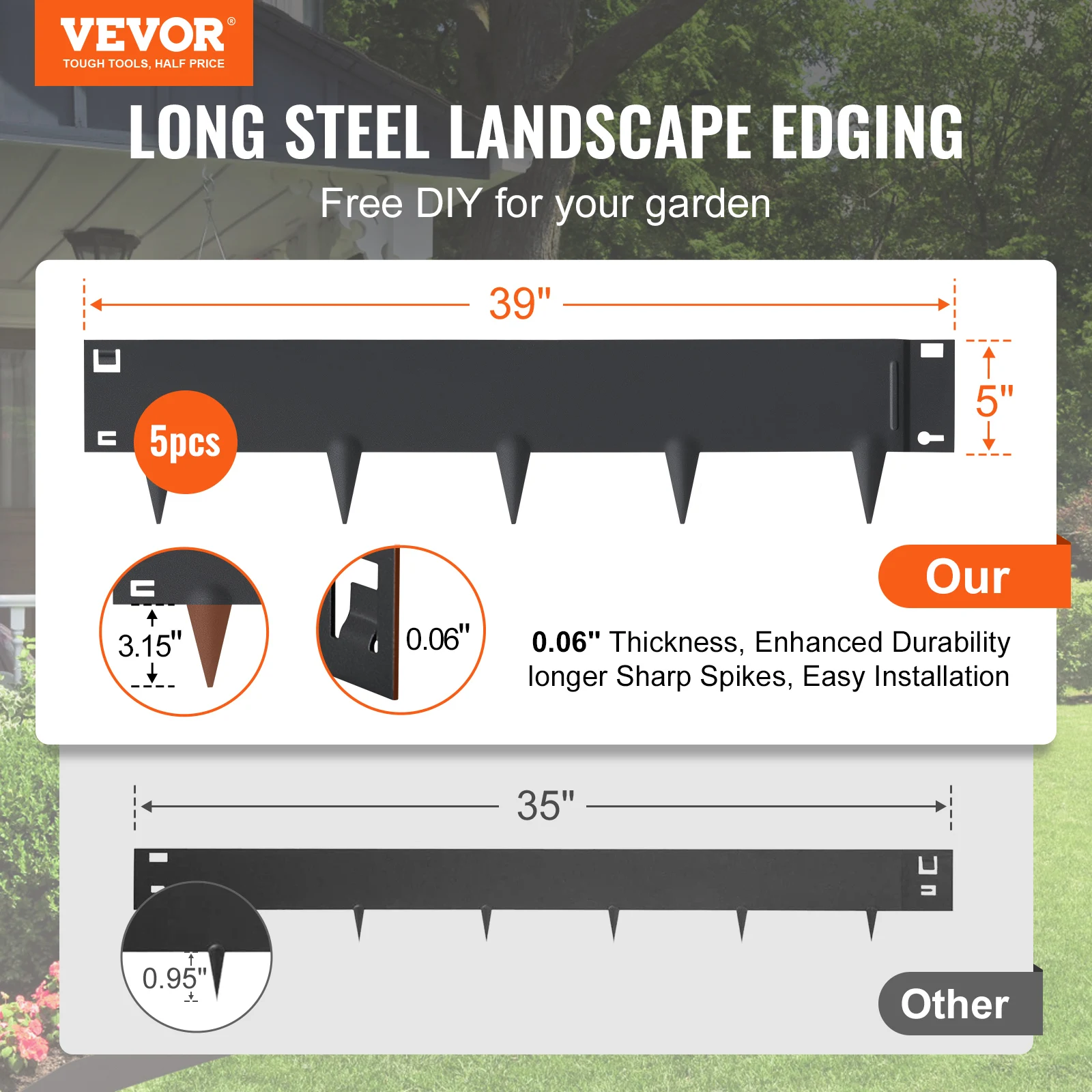 VEVOR Steel Landscape Edging 5-pack Steel Garden Edging Borders Hammer-in Border Landscape for Yard Garden Lawn