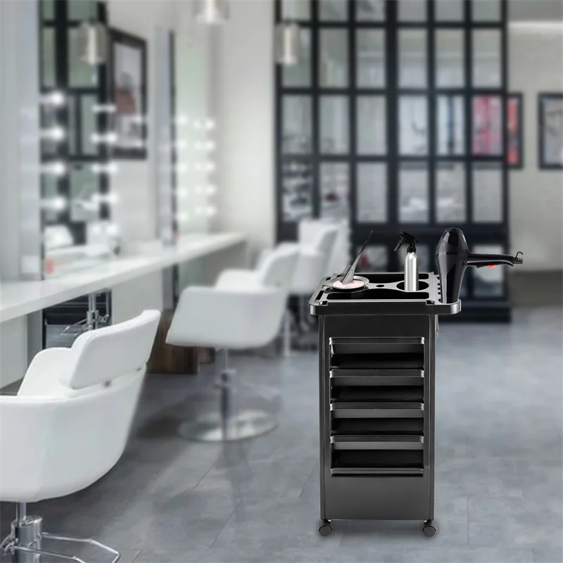 Hair Styling Salon Trolley Cart - Salon Rolling Cart with Wheels and 5 Drawers for Hair Stylist, Hairdresser, Beauty, Tattoo