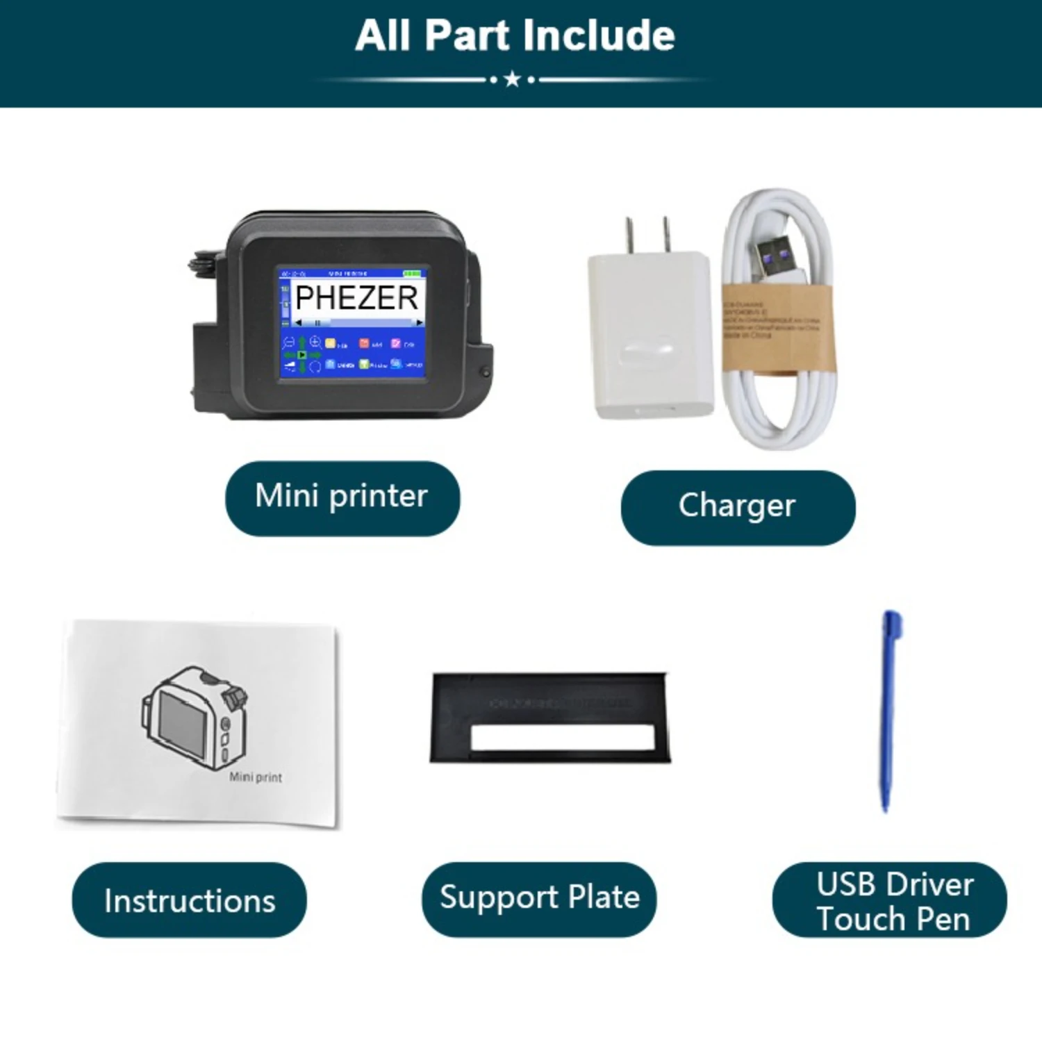 Black PC13Plus Mini Printer 28 Languages 12.7mm Portable Printer QR Bar Code Dat