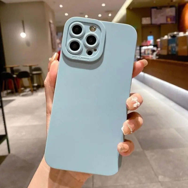 Matte Silicone Phone Case For iPhone 15 14 13 12 11 Pro Max Mini XR XS X 8 7 14 15 Plus SE 2020 Camera Lens Portector Soft Cover