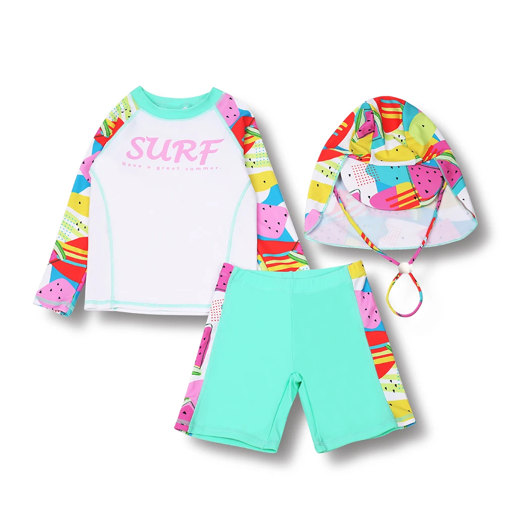 3 Pcs New Girls Swimsuit Sun Protection UPF 50+ Long Sleeves Swimming Trunks Sunsuit With Hat Split Bathing Suits Children girls swimwear