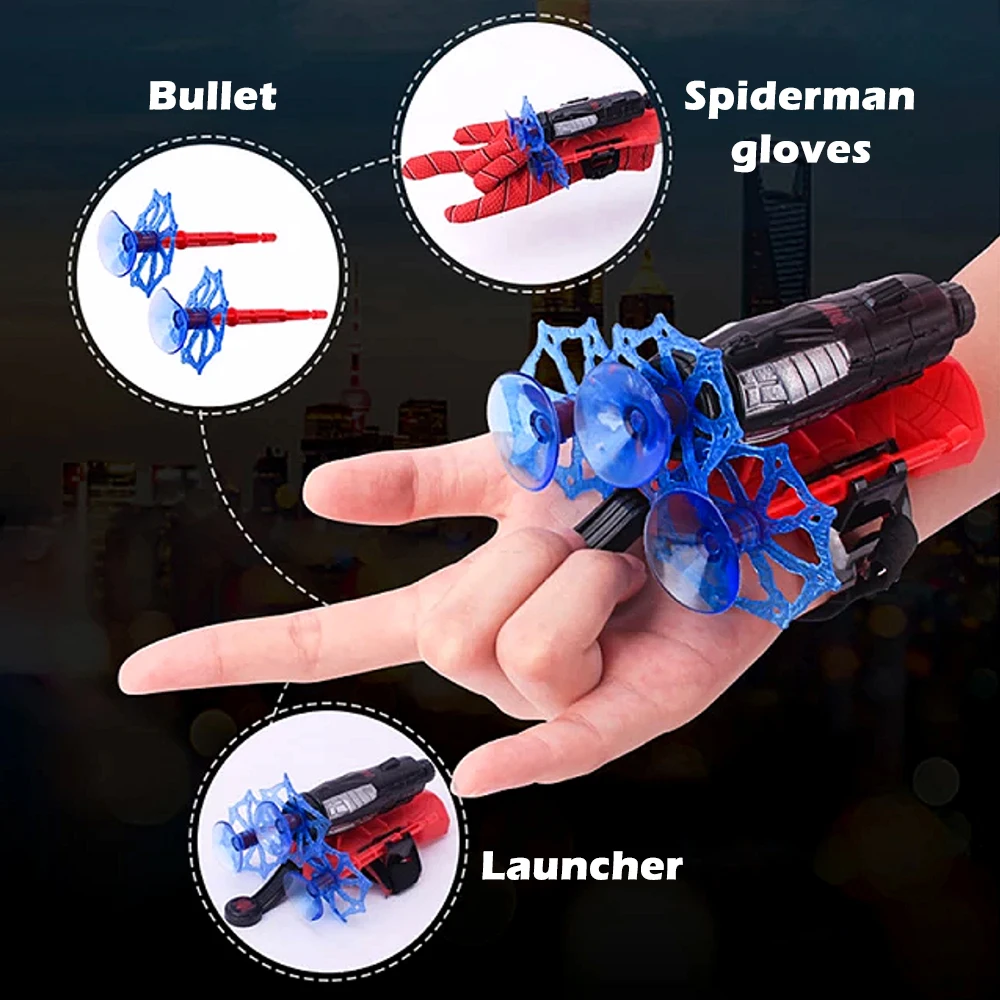 Disney Spider Mans Toys Kid Wrist Launcher Toy Set Super Hero Movie Figures  Cosplay Glove Soft Bullet Birthday Gift for Children