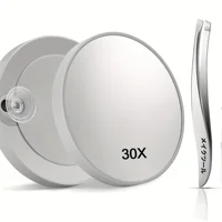 30X Magnifying Mirror and Precision Tweezers Set for Eyelashes,Small Magnifying Mirror with Suction Cup and Tweezers,Multi-Use, 1