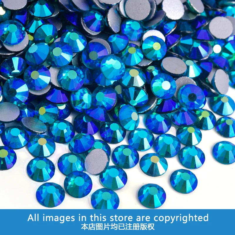 SS3-SS30 Peacock Blue AB Non hotfix Rhinestones Glitter Strass Glass Crystals Flatback Rhinestone for Nail Art Decorations