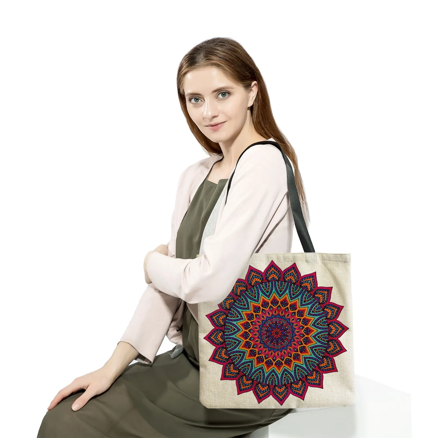 Customized Mandala Flower Tote Bags Women Eco Reusable Shopping Bag Floral Print Handbags For Lady Foldable Traveling Beach Bags