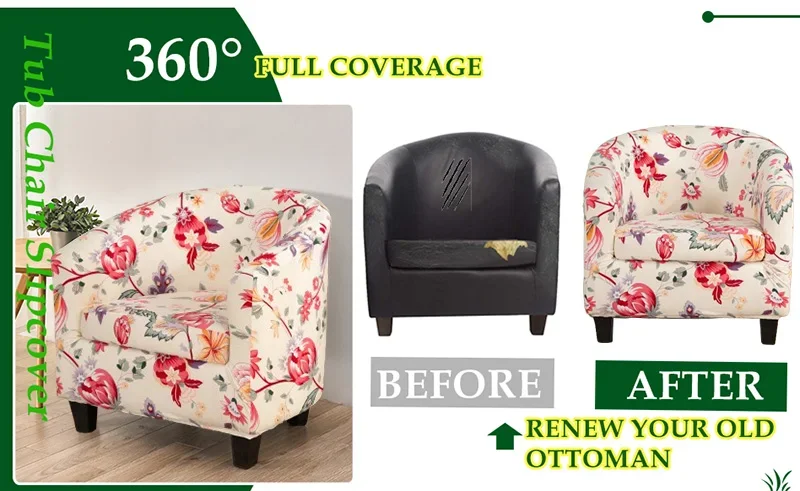 Description Picture 4 of itemPrinted Tub Chair Slipover with Cushion Cover Removable Stretch Club Chair Cover Armchair Cover Furniture Protector for Living