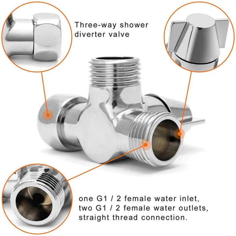 G1/2in 3 Way Diverter Valve T-Adapter Converter For Shower Brass Water Tap Connector Bathroom Faucet Water Separator