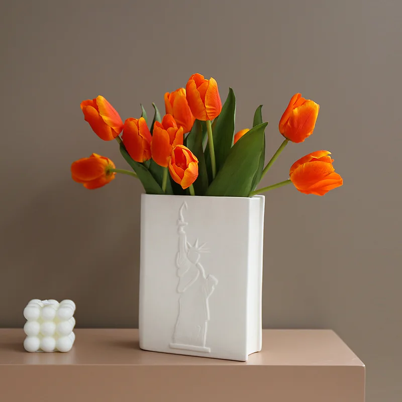 

Luxury Ceramic White Book Vase Northern European Modern Decoration Table Vase Wedding Hydroponics Room Plant Vase Decoration