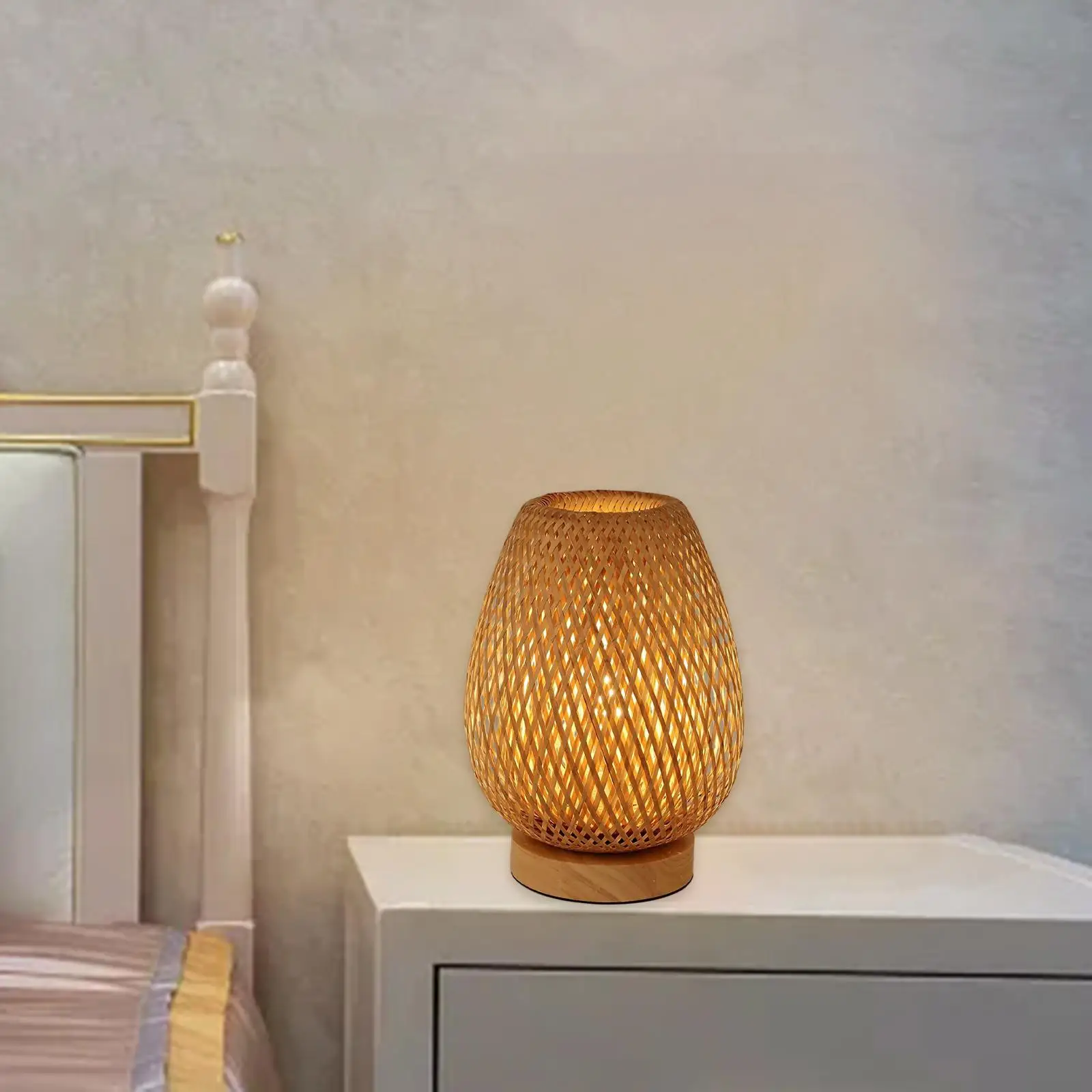 

Bamboo Lampshade NightStand Lamp Equipment Modern Decor Desk Lamp for Bedside US Plug