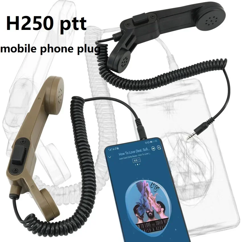 Ts Tac-Sky Tactical Handheld Microphone Ptt Adapter H250 Ptt  3.5Mm Mobile Phone Plug For Apple Samsung Htc And Other  Phones