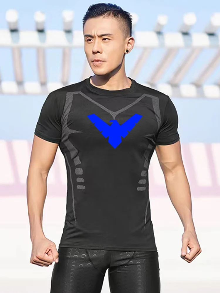 T Shirt Men Rashguard Jiu Jitsu Bjj Gym Fitness Running Training Shirts Boxing Jersey Compression Nightwing Print Tops For Male 5