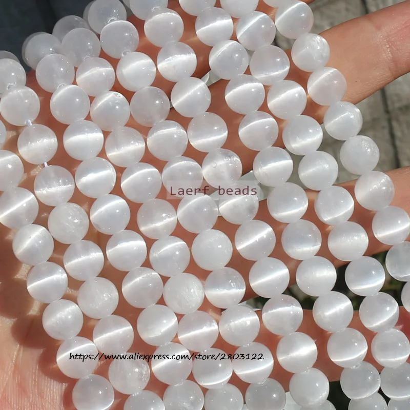 

Natural White Selenite/White cat's eye, 8mm Round Gem-Stone Loose beads 15inch ,100% Natural Guarantee, For DIY Jewelry Making !