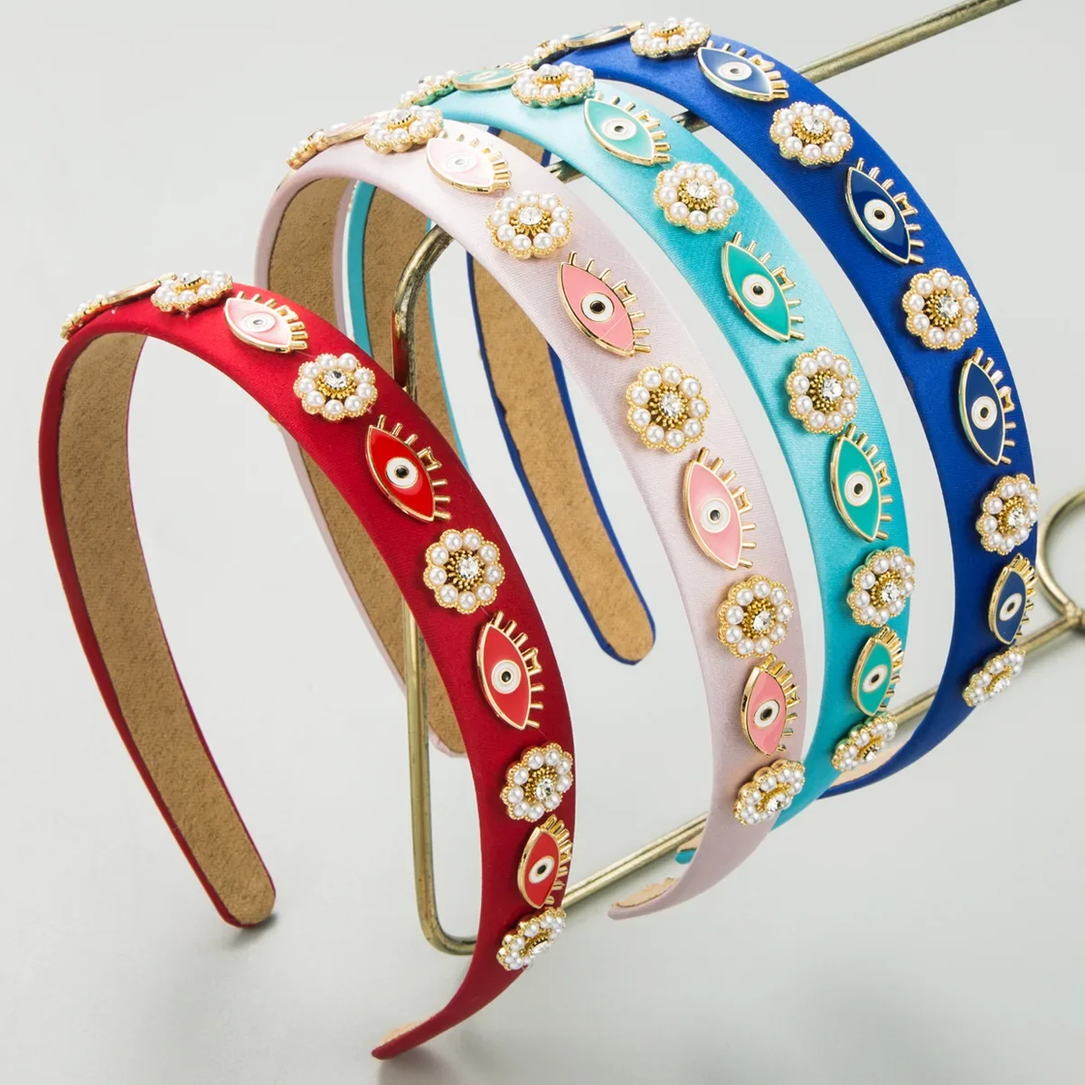 

Fashion Retro Devil's Eye Hairband Temperament Thin Edges Rhinestone Pearl Headband Simple Flower Hair Accessories