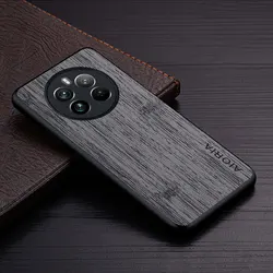Luxury Bamboo Wood Pattern Leather Case - Premium Protection and Style for Realme 12 Pro (Dark Gray)