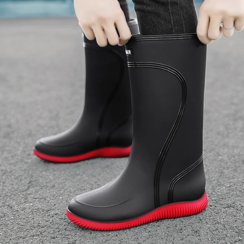 

2023 Spring Summer Hot Sale Men’s Rubbers Rain Boots Mid Heel Male Boots Fashion New Boots Wear Resistant Men Boots Large Size