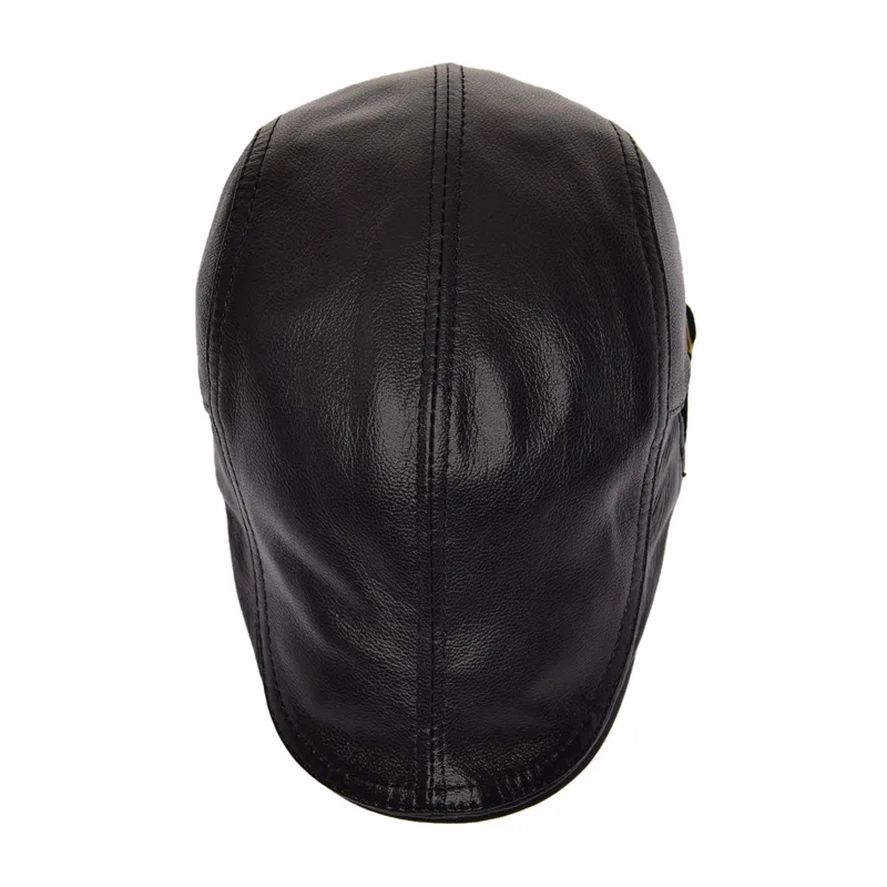 VOBOOM Herren-Zeitungsjungenmütze aus echtem Lammfell, Lederhut, verstellbare Baskenmütze, klassische Golf-Flat-Ivy-Cap, Gatsby, Fahren, Angeln – Detail 5