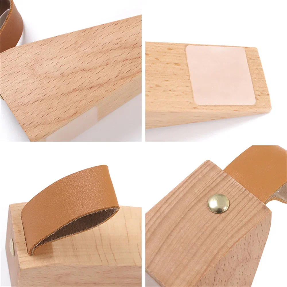 Durable Solid Wood Door Stopper Non-Slip Stop Baby Protect Leather Rope Wedge Anti-collision Gate Decor Beech Wood Door Wedges