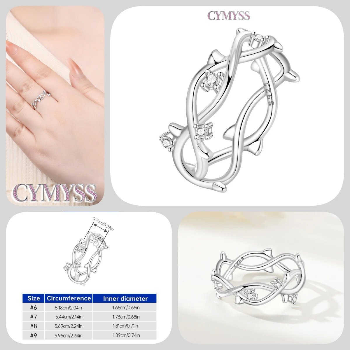 Heißer Verkauf S925 Sterling Silber Blumen Schmetterling Ringe Damen Größe 6 7 8 9 Exquisiter geschlossener Ring Ideal für Geburtstags-Hochzeitsgeschenke – Detail 19