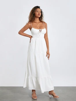 Women s Elegant Floral Print Maxi Dress with V-Neckline and Adjustable Spaghetti Straps for Summer Beach Vacation 5