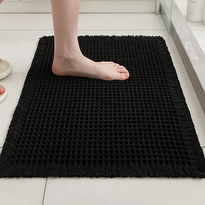 Ultra-Absorbent Waffle Bath Mat with Tassel Detailing