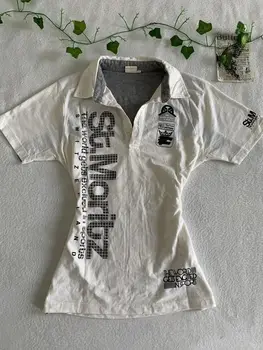 Y2k T-shirt Polo Goth Punk Vintage anni 2000 Lettera Stampa Slim Manica corta Estetica Harajuku Streetwear Estate Chic Grunge Emo Tee 1