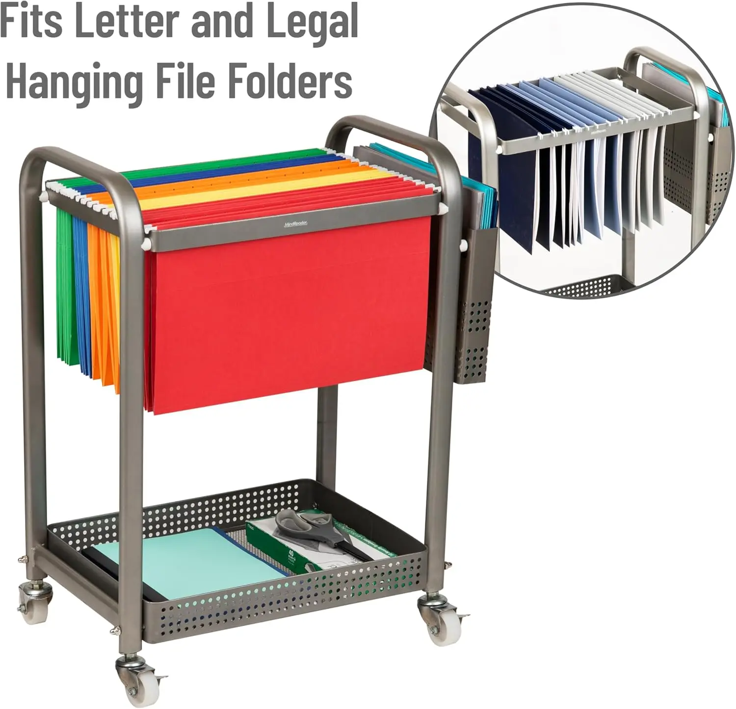 Metal Rolling Utility Cart Organizer with Wheels, Storage Shelf for Office Classroom Home, 22"x12"x25.5", Silver