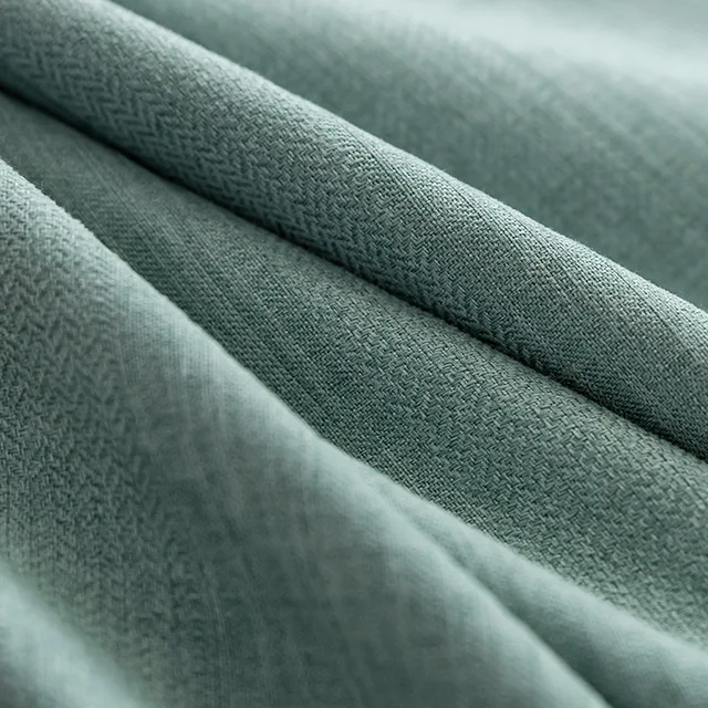 2021 New Light Luxury Green Stripes Solid Color Cotton and Linen Blackout Curtains for Bedroom Living Room Balcony Customization 3