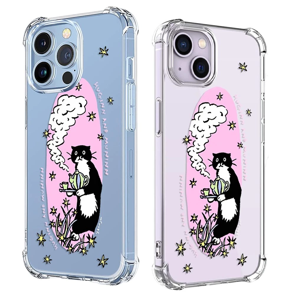 Lovely Cartoon Cat Phone Case For iPhone 15 14 13 12 11 Pro X XS XR Max 7 8 Plus SE 3 Mini Shockproof Soft Clear TPU Back Cover