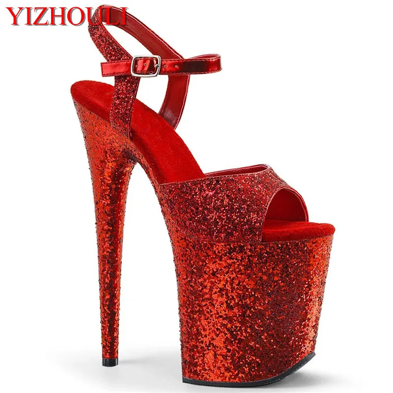 

Summer 20 cm sexy shiny waterproof platform stiletto heels /8 "high heel pole dancing use, model stage banquet dance shoes