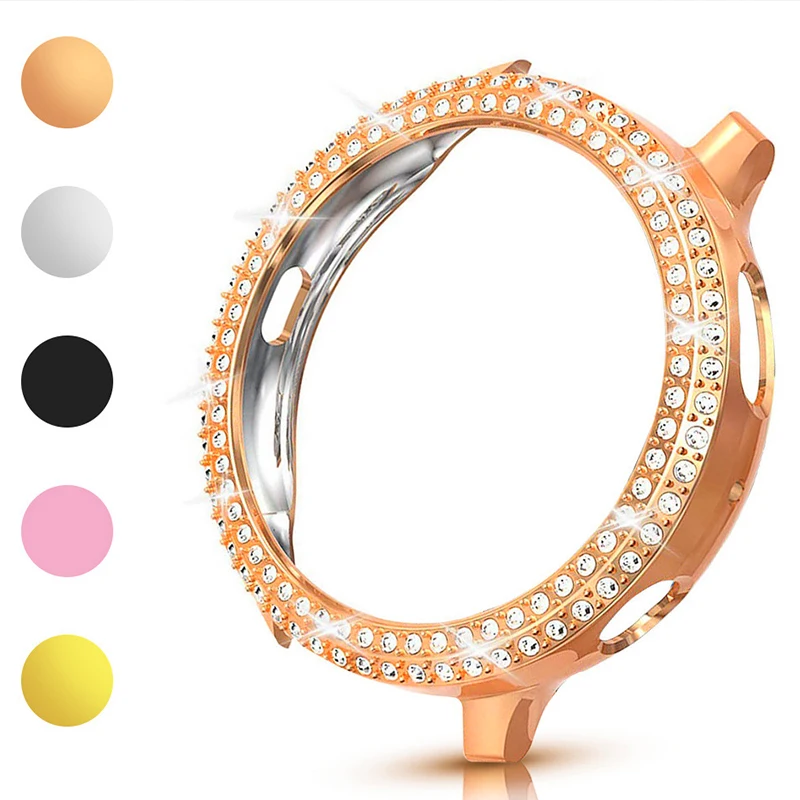 

Luxury Two Rows Rhinestone Case for Samsung Galaxy Watch Active 2 44mm 40mm Cover Active2 PC Lightweight Hard Frame accessories