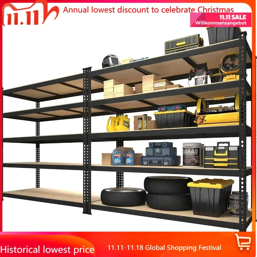 2 Pack Storage Shelves-5 Tier Heavy Duty Adjustable Garage Storage Shelving, Metal Utility Rack Shelf closet organizer