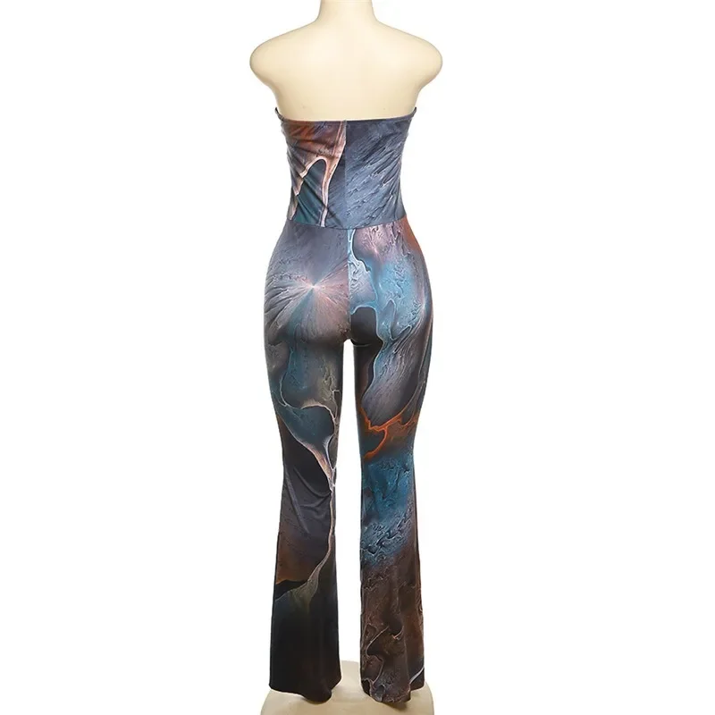 3D Print Bodycon Strapless Jumpsuit Women Autumn Winter Off Shoulder Sleeveless Chest Wrap Slim Hipster Rompers Y2k Streetwear