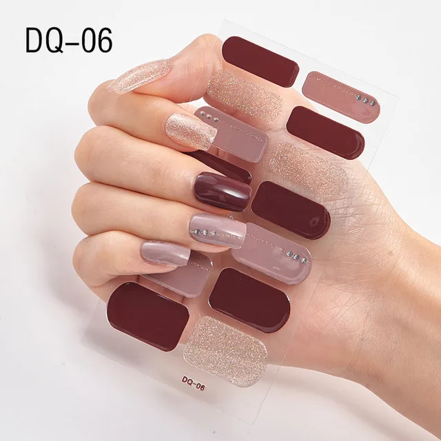 Korean Fashion Colorful 3D Glitter Sequins Nail Art Stickers Manicure DIY Nail Strips Wraps Solid Color DQ-06