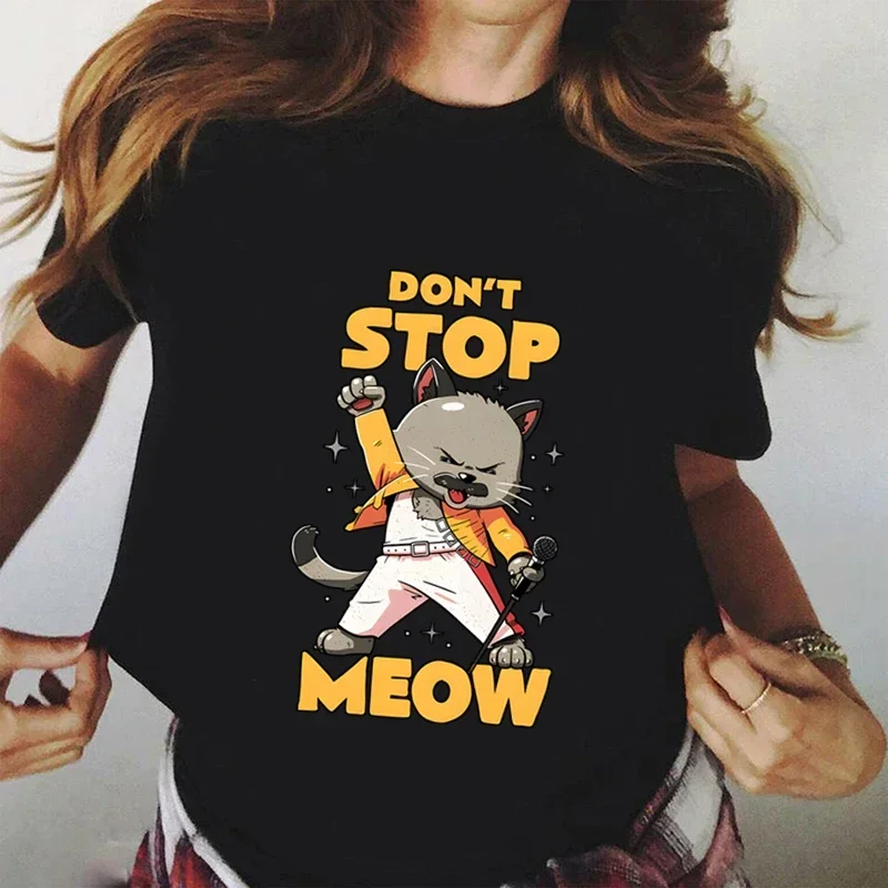 

Забавная графическая футболка с надписью Don't STOP MEOW, женская рубашка с принтом Поющая кошка, с коротким рукавом, в стиле хип-хоп, уличный стиль, милые крутые рубашки для девочек