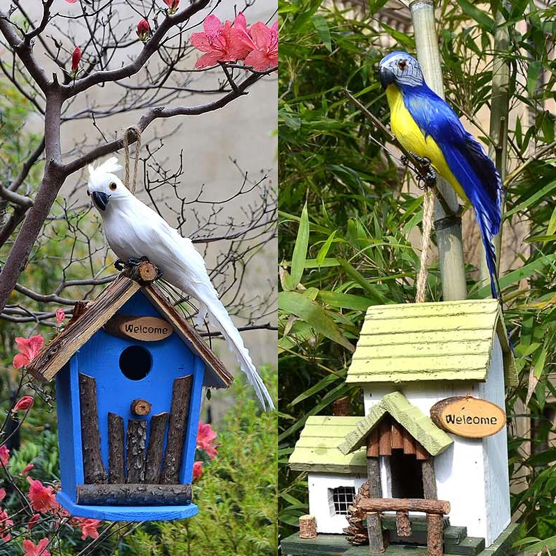 Parrot Garden Props Parrot Ornaments Artificial Feather Bird Decoration Garden Decoration Animal Ornaments 35cm 25cm Handmade Simulation Parrot Creative Feather Lawn Figurine Ornament Animal Bird Garden Bird Prop Decoration Miniature