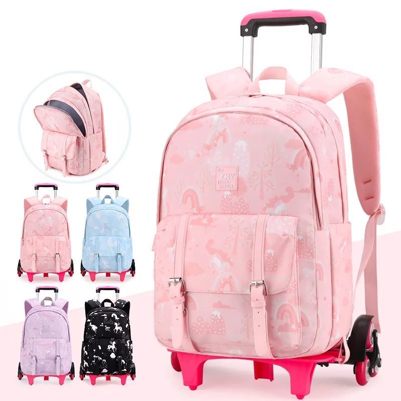 

New Trolley School Bags for Girls School Backpack with Wheels Elementary Schoolbag Detachable Back Pack Mochilas Para Mujer