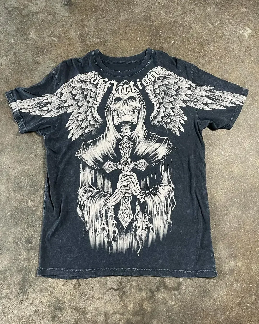 トップス Y2K scull punk long t-shirt Affliction Y2K Xtreme Couture x Affliction AOP Skull Print Waffle