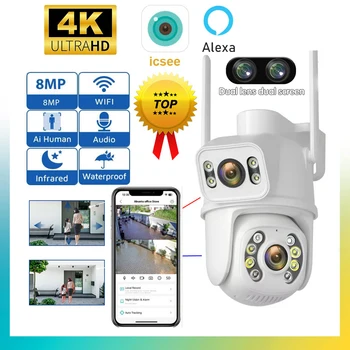 무선 야외 감시 카메라, 듀얼 렌즈, 듀얼 스크린, Ai 인간 감지, 자동 추적, 6MP 4K PTZ 와이파이 카메라