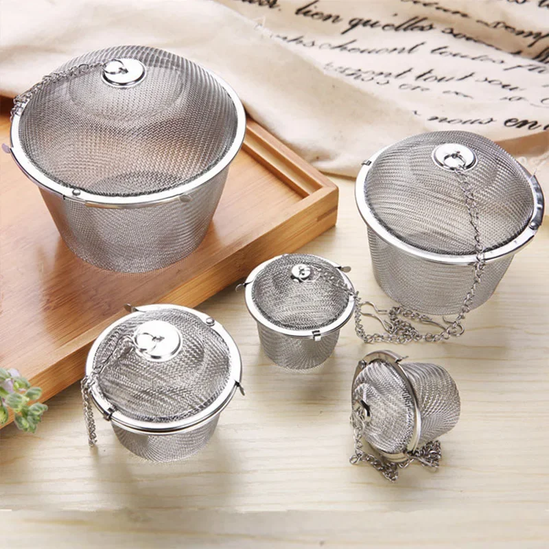 Reusable Stainless Mesh Herbal Strainer Teakettle Locking Tea Filter Infuser Spice Seasoning Ball Basket