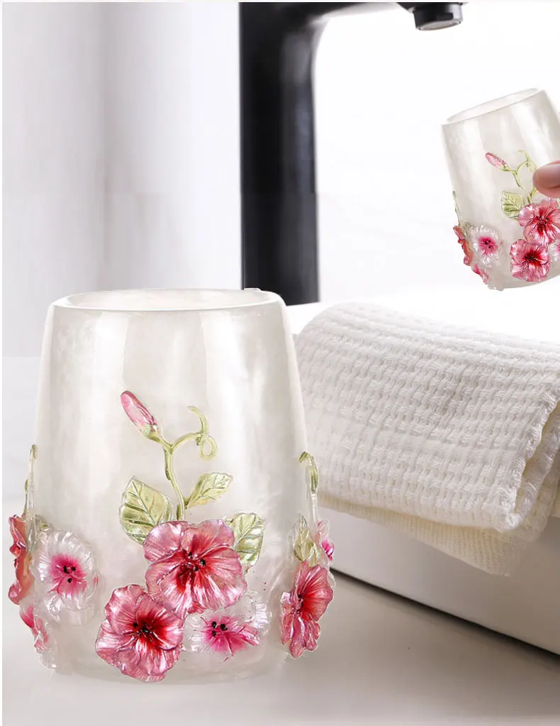 Badezimmer Becher Aus Kunstharz Mit Blumen Relief Design_voghion.com