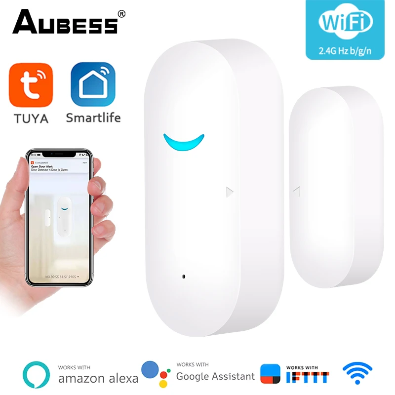 AUBESS Tuya WiFi Smart Door Sensor Home Window Open Detector Security Protection Alarm Work With Alexa Google | Обустройство дома