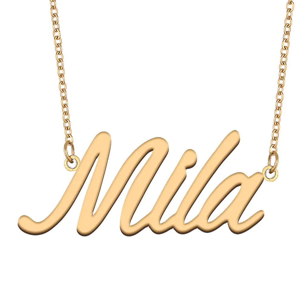 

Mila Name Necklace for Women Stainless Steel Jewelry Gold Color Nameplate Pendant Collares Para Mujer Letters Choker