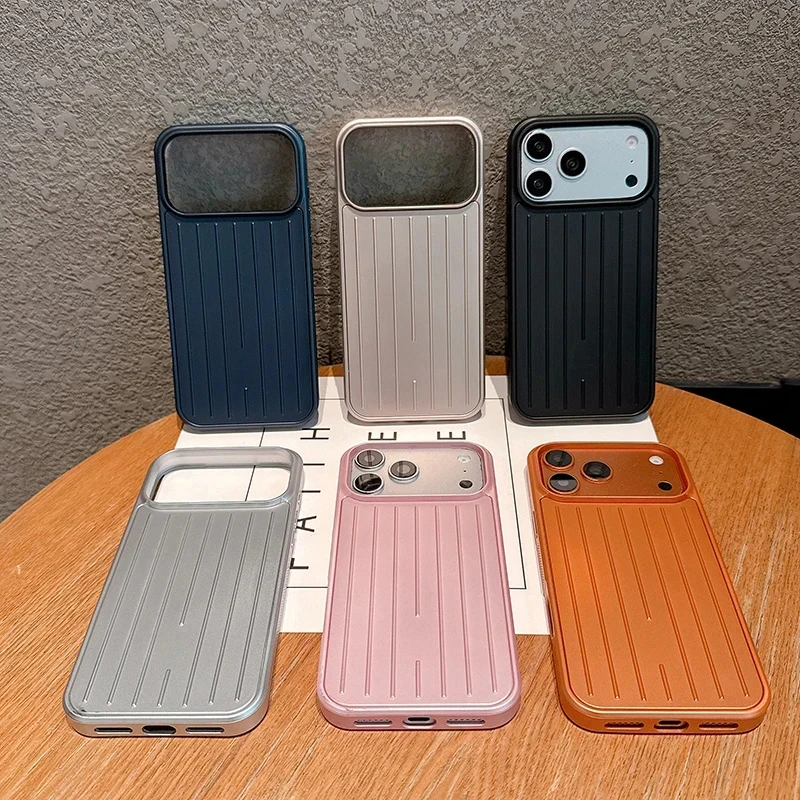 Luxury Striped Texture Shockproof Phone Case - Titanium Glossy Business Cover