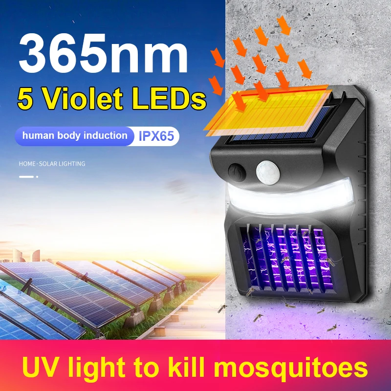 2 IN 1 LED Solar Mosquito Killing Wall Lamp Outdoor Ultraviolet Electric Shock Mosquito Killing Lamp Garden