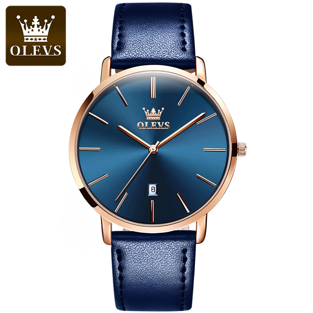 OLEVS Ultra Thin Quartz Watch with Leather Strap - Simple Luxury Men's Wristwatch