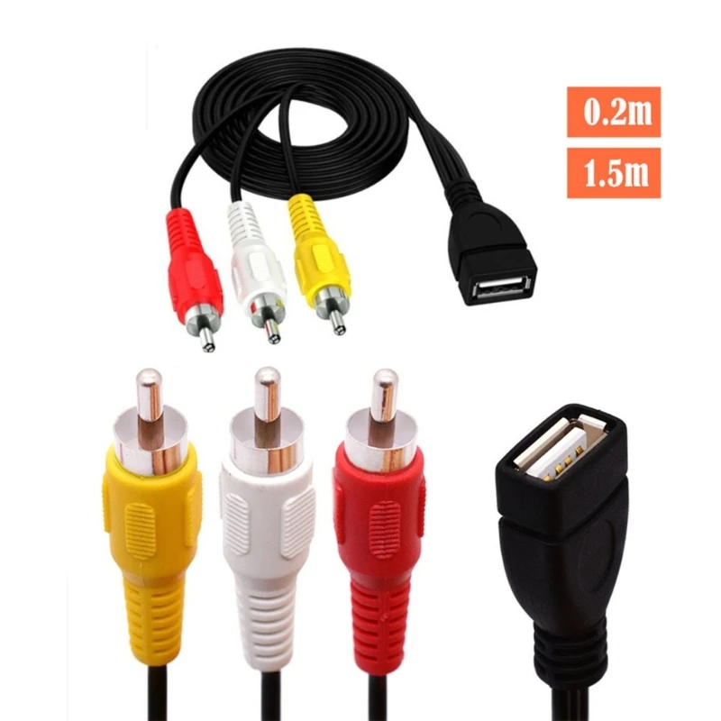 

USB A Female to 3RCA RGB Male Video Composite Adapter Converter Cable Cord Component 3RCA Cable